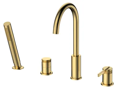 Produktbild von AVAPAX | 4-Loch-Badewannenarmatur aus Messing - 202 mm Ausladung - Gold gebürstet - Mit Handbrause