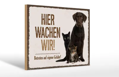 Produktbild von Holzschild Hinweis Hier wachen unsere Hunde, 30x20 cm, Holzschilder Tiere Achtung