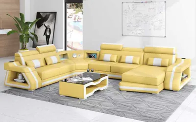 Produktbild von Groß Ecksofa Wohnlandschaft XXL Sofa U Form Ledersofa Beige Sofas