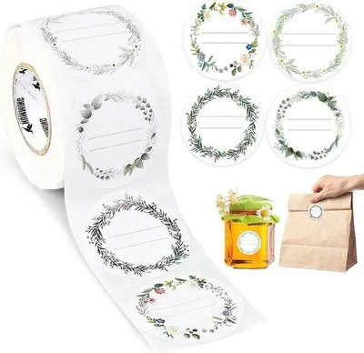 Produktbild von Famanu Selbstklebende Runde Etiketten 5 cm - 200 Stück mit Blumenmotiven