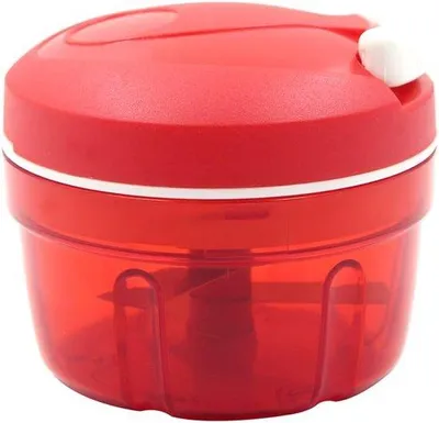 Produktbild von Unyqoos® Manueller Küchen-Zerkleinerer – Handhacker für Gemüse & Obst, 3 scharfe Messer, Knoblauchpresse, rot, 11 x 10 x 10 cm