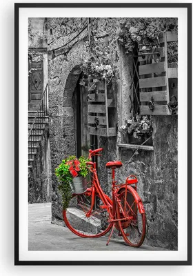 Produktbild von Gerahmtes Poster - Schwarzer Rahmen - Rot Fahrrad Allee - 61x91,5 cm - Wand Bild - Wanddeko - Wandbilder - Kunstposter - Wandposter - Bilderrahmen - Bilder - Kunstdruck - P2BPA61x91-4410