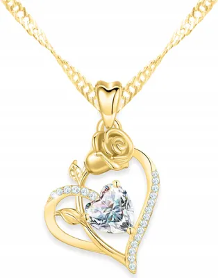 Image de Collier cœur en or avec cœur en cristal rose, argent 925