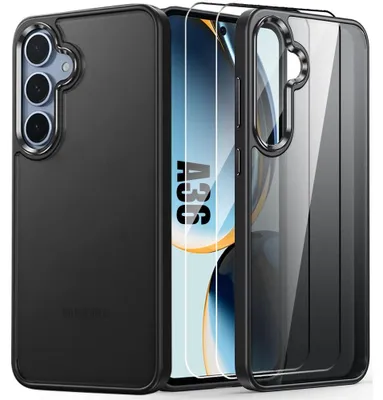 Image de Coque + 2 Verres Trempés pour Samsung Galaxy A36 5G, Protection Anti-Rayures Dos Rigide Translucide Bordure Noir