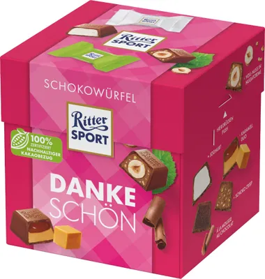 Produktbild von Ritter Sport Schokowürfel Dankeschön Box Mischung Packung 176g