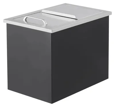 Image de Glacière intégrable - Glacière à encastrer - Intérieur en acier inoxydable SUS304 - Couvercle coulissant/rabattable - Tuyau de vidange avec bouchon - 46 × 31 × 36 cm - Noir et argent