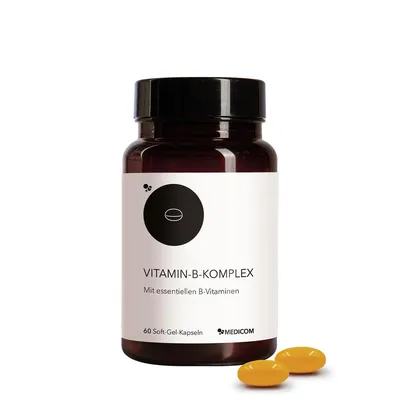 Immagine prodotto di Medicom Vitamin B Complex con vitamine del gruppo B, acido pantotenico, niacina, acido folico, biotina, 60 capsule, normale funzione del sistema nervoso