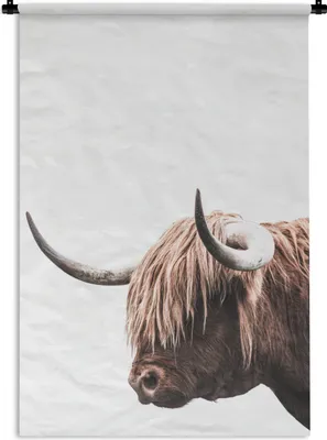 Produktbild von MuchoWow® Wandteppich Wandbehang Schottischer Highlander - Tiere - Weiß 60x90 cm Tapisserie Dekoration Wandtuch - Foto-Teppich - Abwaschbar