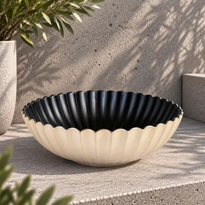 Imagen del producto de Macetas redondas, con diseño ondulado, para exteriores, color champán dorado, 22 cm