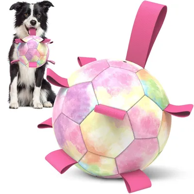 Immagine prodotto di Giocattolo per cani cuccioli a forma di pallone da calcio, con guinzaglio, adatto a cani di piccola e media taglia