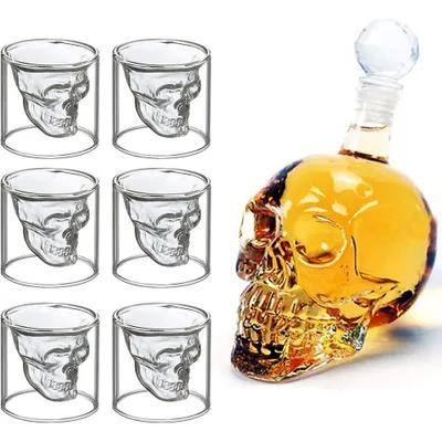 Produktbild von Whisky Karaffe Totenkopf 550ml mit 6 Schnapsgläsern (75ml) Geschenk