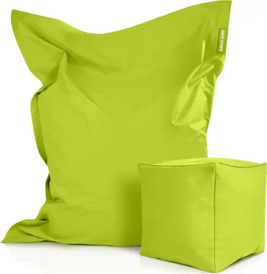 Produktbild von Green Bean® XXL Riesensitzsack 140x180cm + Hocker 40x40x40cm mit EPS-Perlen Füllung - 2er Set Sitzsack "Square+Cube" Hellgrün