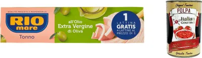 Produktbild von 12x Rio Mare Tonno olio extra vergine di oliva Thunfisch natives Olivenöl 4x 80g + Italian Gourmet polpa 400g