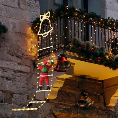 LED-Kletterleiter mit Weihnachtsmann, 160 cm, warmweiß, 8 Modi