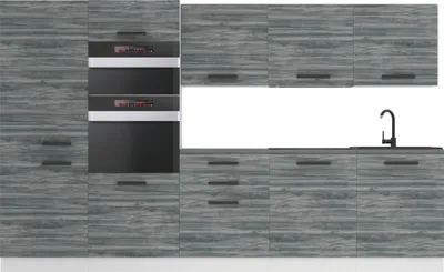 Image de Belini Cuisine bloc Grace - Meubles de cuisine 300 cm Cuisine équipée sans électroménager avec meubles hauts et bas, avec plans de travail, Glamour Wood
