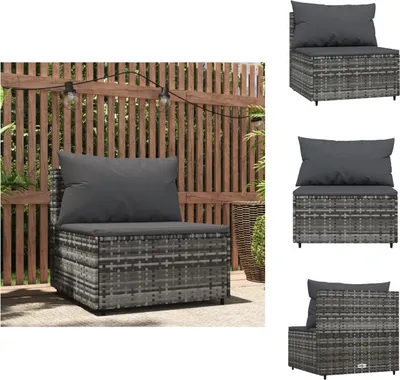 Produktbild von vidaXL Garten-Mittelsofa mit Kissen Grau Poly Rattan -  Gartensofas