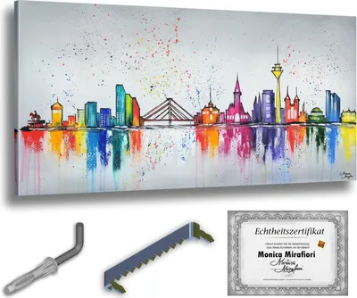 Immagine prodotto di Monica Mirafiori I 100% DIPINTO A MANO I Quadro "Düsseldorf" I 140x70cm | Quadro dipinto a mano | Quadro acrilico | Quadro acrilico molto grande I Arte moderna I Quadri d'arte