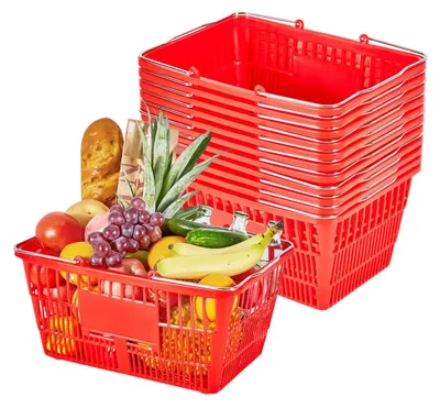 Produktbild von VEVOR Einkaufskorb, 12er-Pack, Tragekorb 21 L stapelbar, PE-Kunststoffkorb mit M