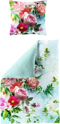 Produktbild von JACK by Bierbaum Mako Satin Wende Bettwäsche 135x200cm 2 tlg. Blüten Pfingstrose Hellblau Bunt Digitaldruck