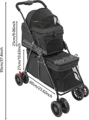 Produktbild von Haustier-Kinderwagen - 2-stöckig klappbar - Für kleine Hunde und Katzen - Mit Aufbewahrungskorb - Für Spaziergang und Reise - Dunkelbraun