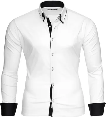 Produktbild von Reslad Herren Langarm Hemd Alabama RS-7050 Weiß-Schwarz M