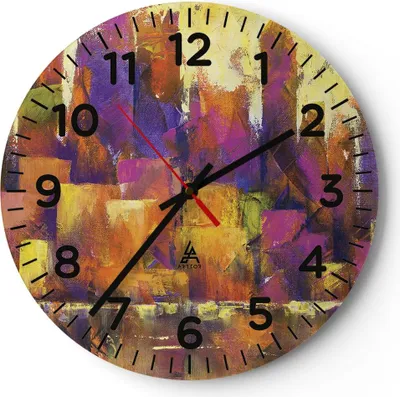 Produktbild von Wanduhr - Rund - Glasuhr - Abstraktion Stadt Wolkenkratzer - 40x40cm - Schleichendes Uhrwerk - Lautlos - zum Aufhängen bereit - Dekoration Modern - Wanddekoration aus Glas - C4AR40x40-4294