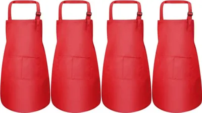 Produktbild von 4 Stück Rot Kinder Schürze Set, Kinder Verstellbare Kochschürze mit 2 Taschen für Jungen Mädchen, Kind Küchenschürzen für Küche Kochen Malerei Backen (7-13 Jahre)