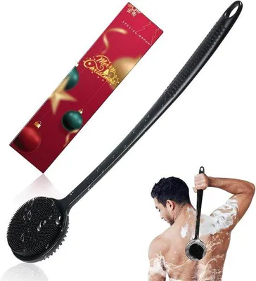 Produktbild von Silikon-Rückenschrubber - Körperbürste Dusche - Doppelseitig und lang - 43 cm - Schwarz