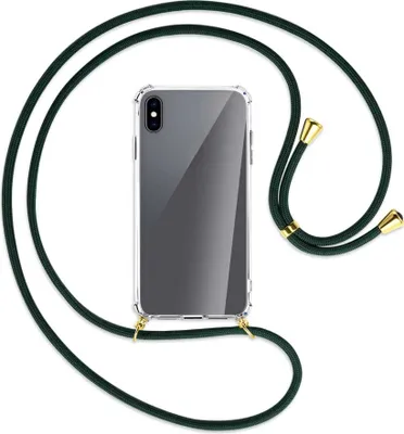 Produktbild von Handykette Backcover-Schutzhülle mit Band (Metall goldfarben) für Apple iPhone XS Max - dunkelgrün