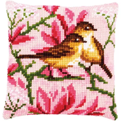 Produktbild von Vervaco Kreuzstichkissen "Vögel unter Magnolien", Stickbild vorgezeichnet, 40x40cm