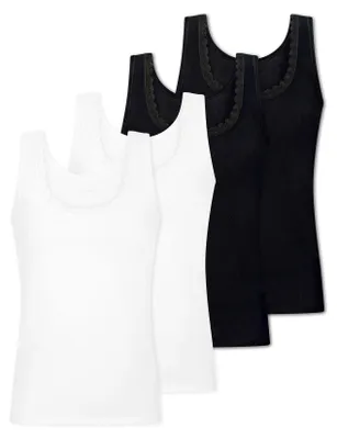Produktbild von Uncover by Schiesser Damen Unterhemd Baumwolle Lace 4-Pack schwarz-weiss - Größe XL