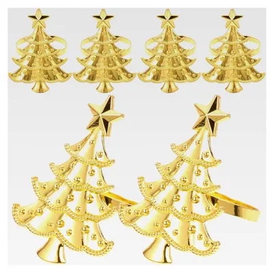 Produktbild von 6 Stück Serviettenringe Weihnachten Gold Weihnachtsbaum Serviettenhalter Metall Dekorative Serviettenschnallen für Tischdekoration