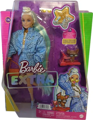 Obrázok produktu pre Mattel HHN08 Barbie Extra, bábika v modrej paisley minisukni, modré vlasy, veľa doplnkov a zvieratko