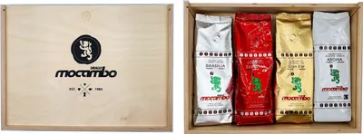 Produktbild von Drago Mocambo Tasting Set in Holzbox - 4x 250g Bohnen - Brasilia 250g + Gran Bar 250g + Suprema 250g + Aroma 250g
