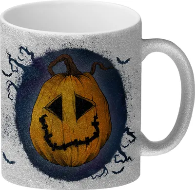 Produktbild von Glitzer-Glitzer-Kaffeebecher mit Halloween Kürbis Motiv