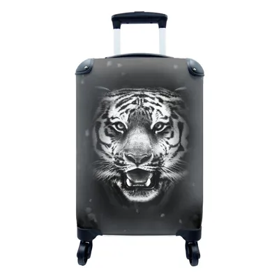 Produktbild von MuchoWow® Koffer Handgepäck Trolley Rollkoffer Kleine Reisekoffer mit 4 Rollen - Tigerkopf vor schwarzem Hintergrund - schwarz und weiß - Cabin Size < 55x40x23 cm & 55x40x20 cm - Fotokoffer - Kabinenkoffer - Boardgepäck - Reise-Box - Reisekoffer - Reisegepäck - Koffer mit Bild - Trolley für Kinder