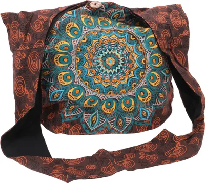 Produktbild von Boho Tasche, Sadhu Bag, Ethno Shopper, Bedruckter Schulterbeutel, Schultertasche - Braun/bunt, Uni - Erwachsene, Baumwolle, 32*38*20 cm, Alternative Umhängetasche, Handtasche aus Stoff