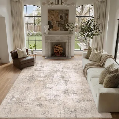 Obrázek produktu pro Koberec do obývacího pokoje, rozměry 300x400 cm, abstraktní design, lze prát, béžová barva, obdélníkový tvar, krátký vlas