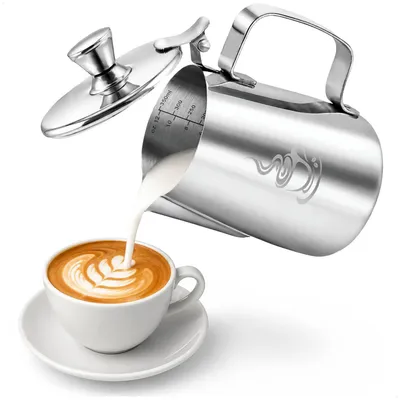 Milchkännchen 350 ml Edelstahl mit Deckel und Skala