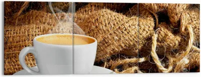 Produktbild von Bild auf Leinwand - Leinwandbild - Cappuccino Tasse Körner Beutel - 150x50cm - Wand Bild - Wanddeko - Leinwanddruck - Bilder - Kunstdruck - Wanddekoration - Leinwand bilder - Wandkunst - CA150x50-2383