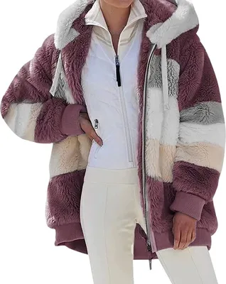Produktbild von ASKSA Damen Fleecejacke Strickjacke Einfarbig Reißverschluss Kunstpelzjacke mit kapuze, A-Rot, L