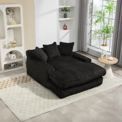 Obrázek produktu pro MODFU Rozkládací postel Relaxační postel Cord-Rozkládací postel Polstrovaný nábytek Denní postel Cloud Couch s 3 měkkými polštáři Jednoosý podlahový pohovka Černá