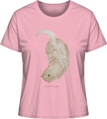 Produktbild von Mr. & Mrs. Panda Damen Oberteil Otter Kopfüber Größe S - Baumwolle Pink - Geschenk, Niedlich, Seeotter See, Kurzarmshirt, T-Shirt, Süß, Basic, Sommershirt, Baumwoll
