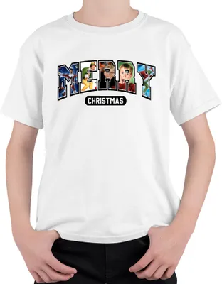 Produktbild von Merry Christmas Weihnachtsfilm Home Alone Elf Grinch Retro Uni Kinder T-Shirt, Weiß, 140