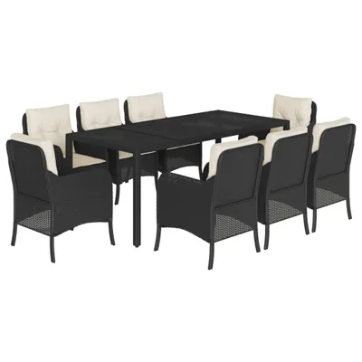 Produktbild von 9-tlg. Garten-Essgruppe mit Kissen Schwarz Poly Rattan