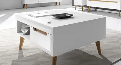 Produktbild von Couchtisch Wohnzimmertisch Beistelltisch 107cm weiß hochglanz riviera eiche