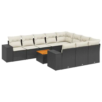 Productafbeelding van vidaXL 11-delige tuinmeubelset met kussens, zwart, polyrotan