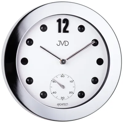 Produktbild von JVD HC07.1 Wanduhr Quarz analog silbern rund mit Glas Punktskala