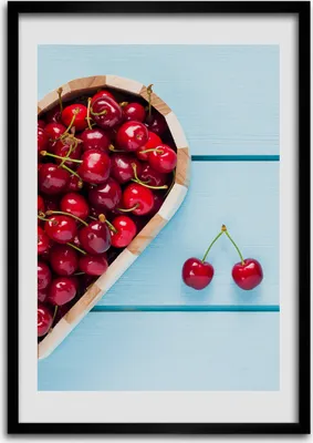 Produktbild von Bild - Bilderrahmen - 50 cm x 70 cm - MDF - Rahmen - Wandkunst Kirschen auf Holz
