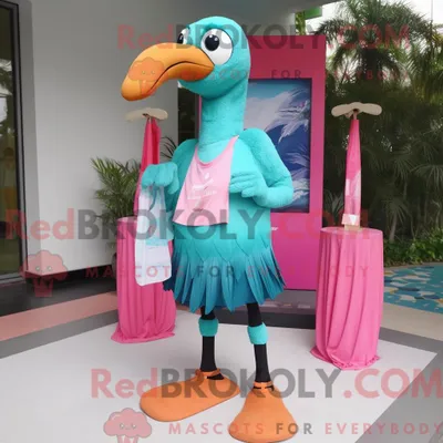 Produktbild von Blaugrünes REDBROKOLY Flamingo-Maskottchenkostüm mit Laufshorts und Schals